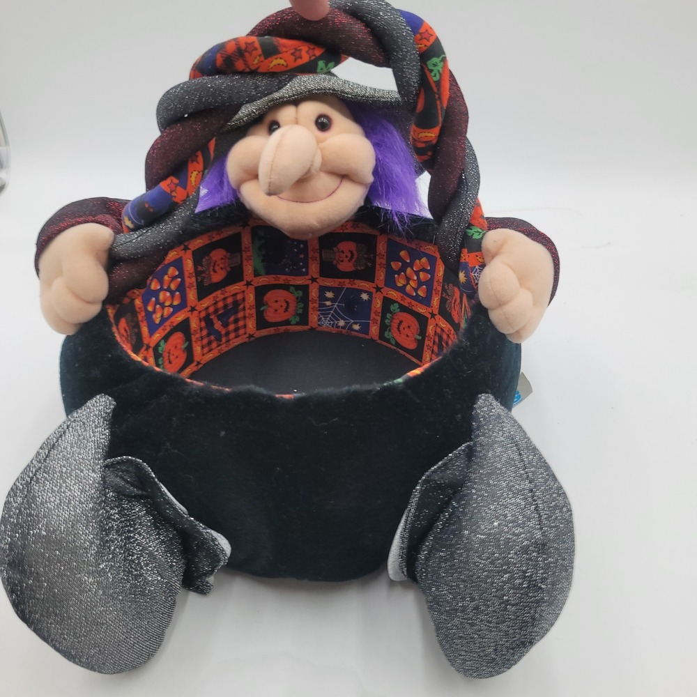 VTG Kids of America Corp Plush Witch Cauldron Halloween Basket Purple Hair 2000
